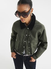 River Island Green Waxed Collar 100% Cotton Jacket - Image 3 of 6