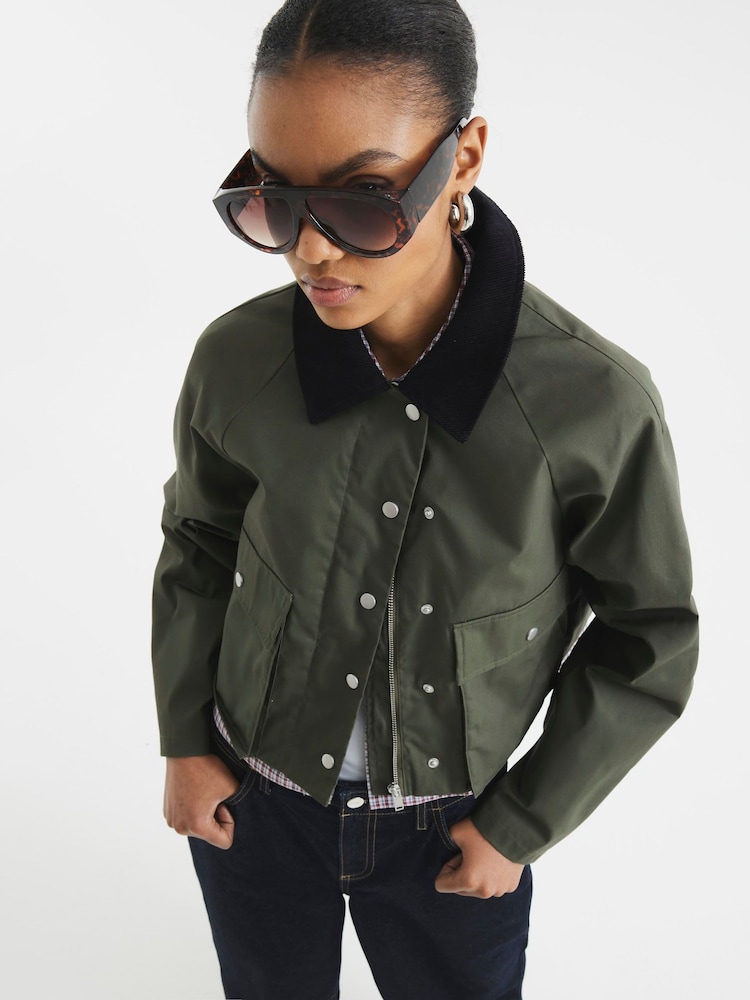 River Island Green Waxed Collar 100% Cotton Jacket - Image 3 of 6