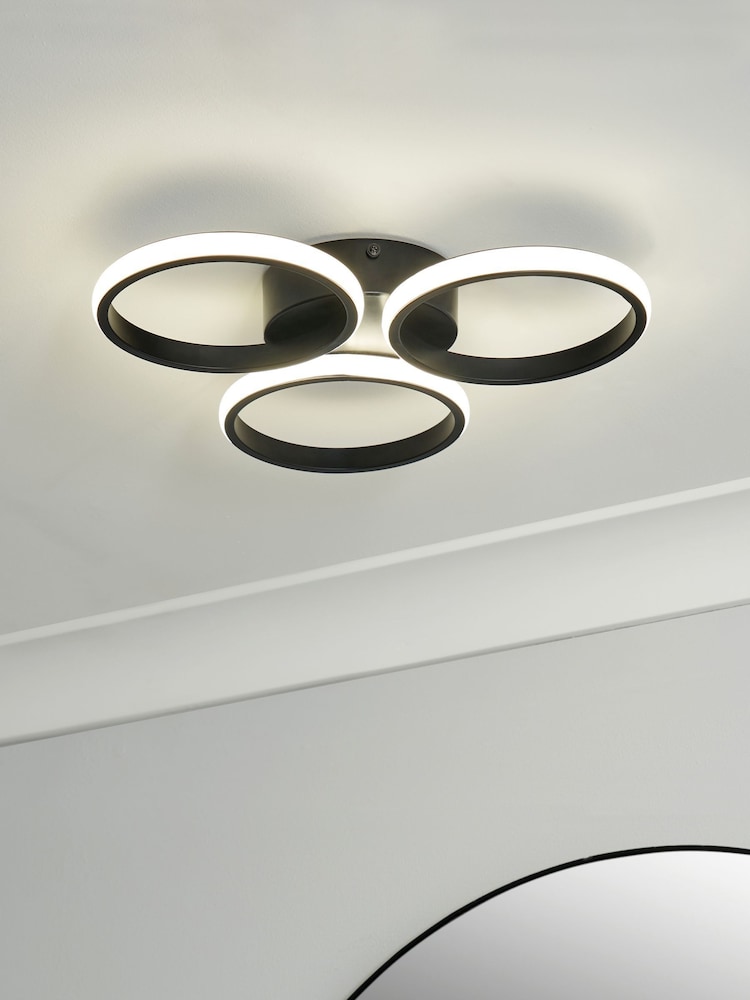 BHS Black Chios 3 Ring LED Flush IP44 Ceiling Light - Image 1 of 6