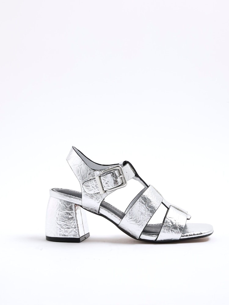 River Island Silver Fisherman Block Heel Sandals - Image 2 of 5