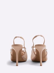 River Island Brown Beige Mesh Diamante Sling Court Shoes - Image 4 of 6