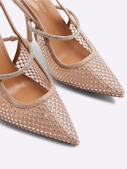 River Island Brown Beige Mesh Diamante Sling Court Shoes - Image 5 of 6