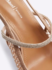River Island Brown Beige Mesh Diamante Sling Court Shoes - Image 6 of 6
