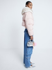 River Island Pink Padded Faux Fur Trim Bomber Jacket - Image 2 of 6