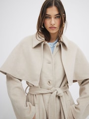 River Island Brown Light Wool Cape Coat - Image 4 of 6