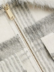 River Island Grey Marl Check Faux Fur Collar Crop Jacket - Image 6 of 6
