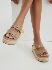 River Island Brown Backless Wedge Sandals - Image 1 of 6