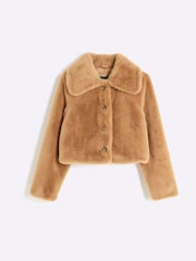 River Island Brown Petite Beige Faux Fur Button Up Jacket - Image 5 of 6