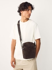 Chocolate Brown Suede Cross-Body Bag - Image 2 of 9