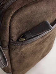 Chocolate Brown Suede Cross-Body Bag - Image 6 of 9