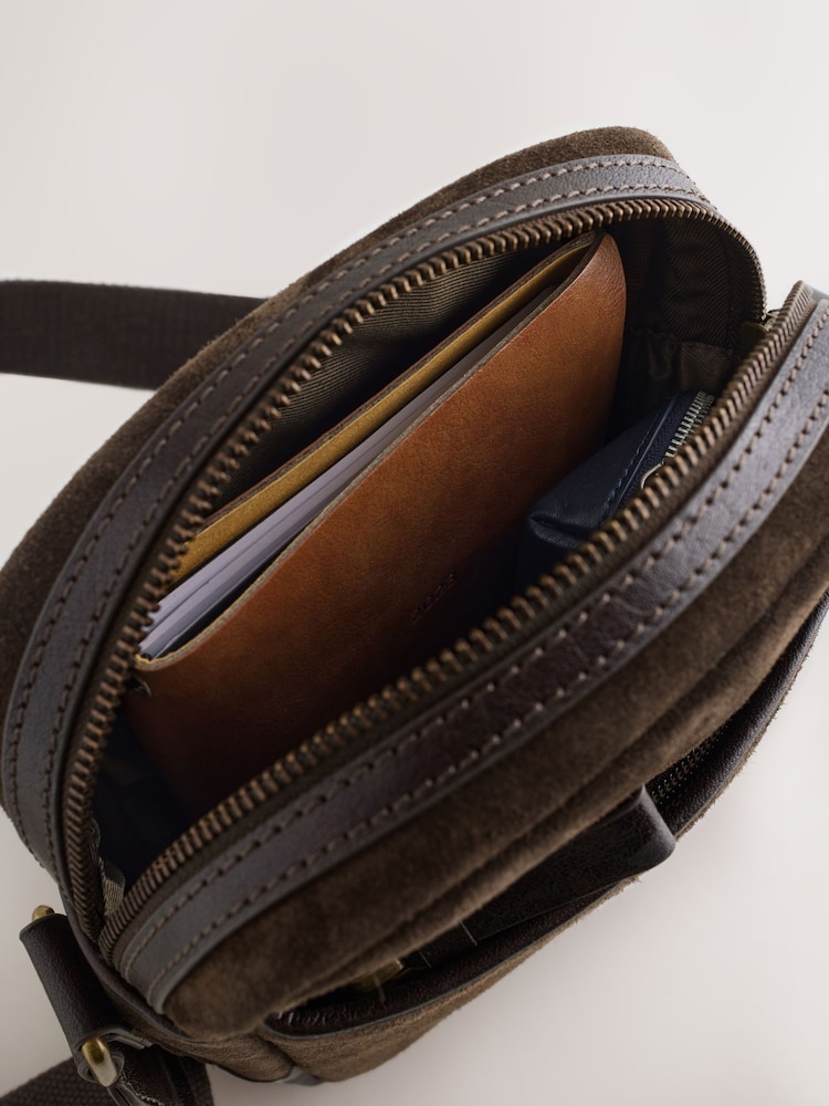 Chocolate Brown Suede Cross-Body Bag - Image 9 of 9