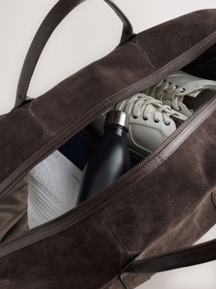 Chocolate Brown Suede Holdall - Image 7 of 7