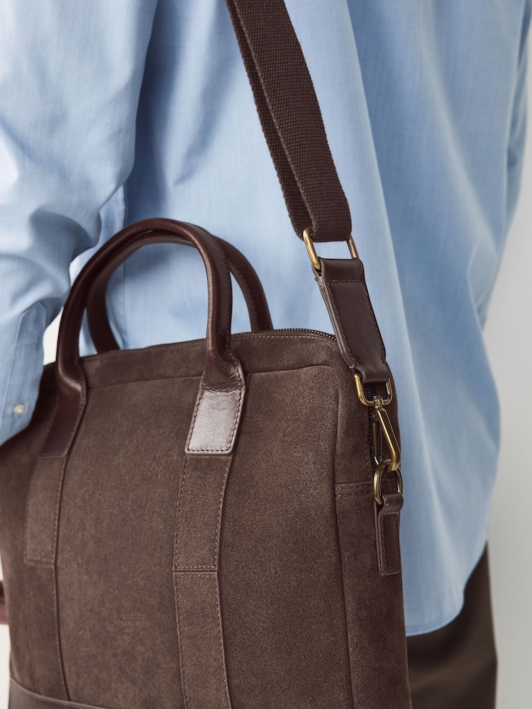 Chocolate Brown Suede Briefcase - Image 2 of 9