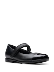 Clarks Black Narrow Fit  (E) Leather Finja Gem Kid School Shoes - Image 3 of 7