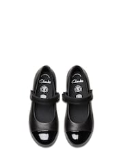 Clarks Black Narrow Fit  (E) Leather Finja Gem Kid School Shoes - Image 6 of 7