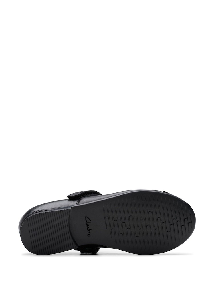 Clarks Black Narrow Fit  (E) Leather Finja Gem Kid School Shoes - Image 7 of 7