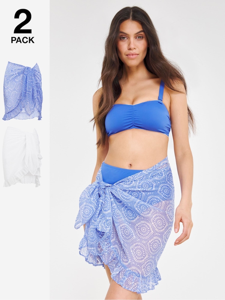JD Williams Blue/White 2 Pack Value Mini Beach Sarongs - Image 1 of 4