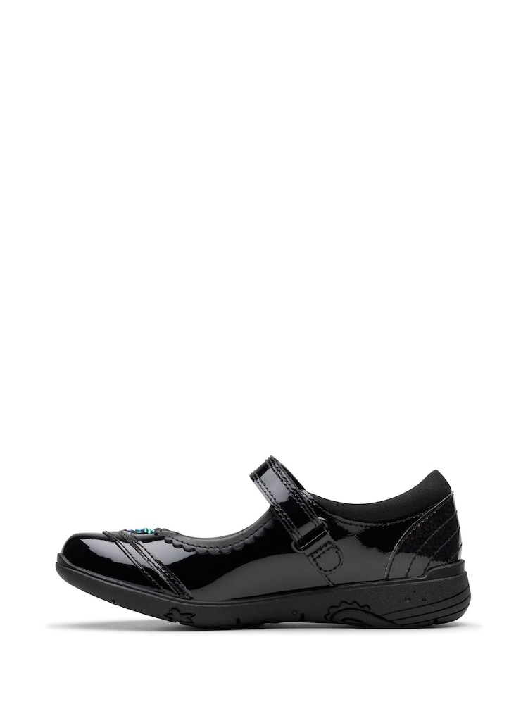 Clarks Black Narrow Fit  (E) Patent Relda Spark Kid Shoes - Image 2 of 8