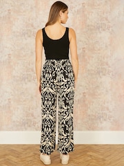 Yumi Black Relaxed Fit Ikat Print Trousers - Image 2 of 3