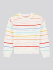 U.S. Polo Assn. White Girls Pointelle Stripe Knit 100% Cotton Jumper - Image 1 of 3