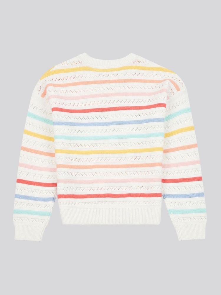 U.S. Polo Assn. White Girls Pointelle Stripe Knit 100% Cotton Jumper - Image 2 of 3