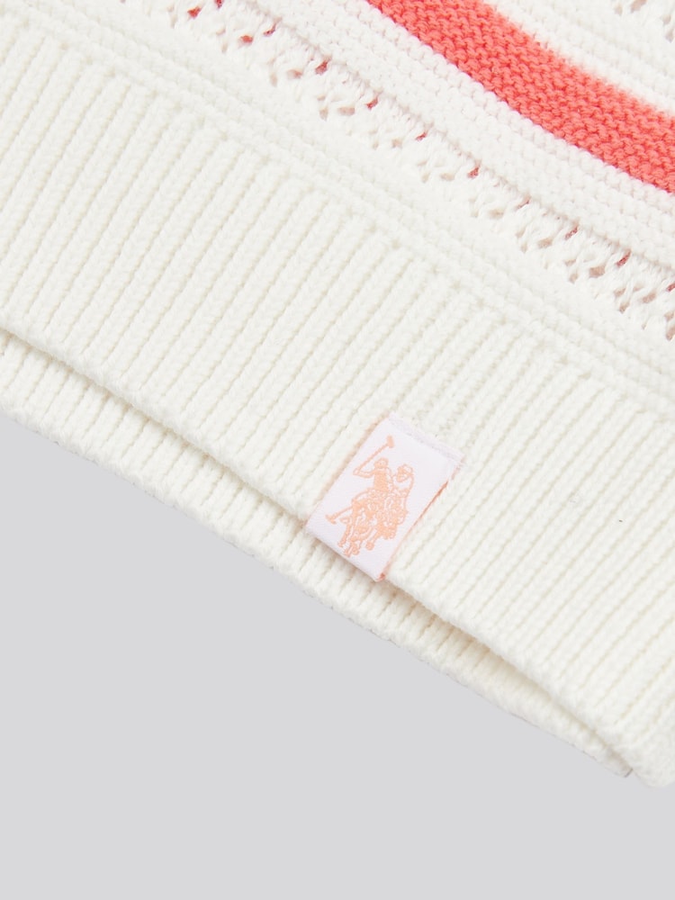 U.S. Polo Assn. White Girls Pointelle Stripe Knit 100% Cotton Jumper - Image 3 of 3