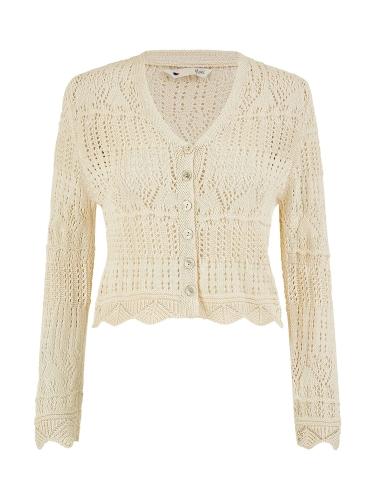 Yumi Natural Crochet Knitted Cropped Cardigan - Image 5 of 5