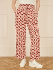 Yumi Red Relaxed Fit Geo Print Trousers - Image 2 of 4