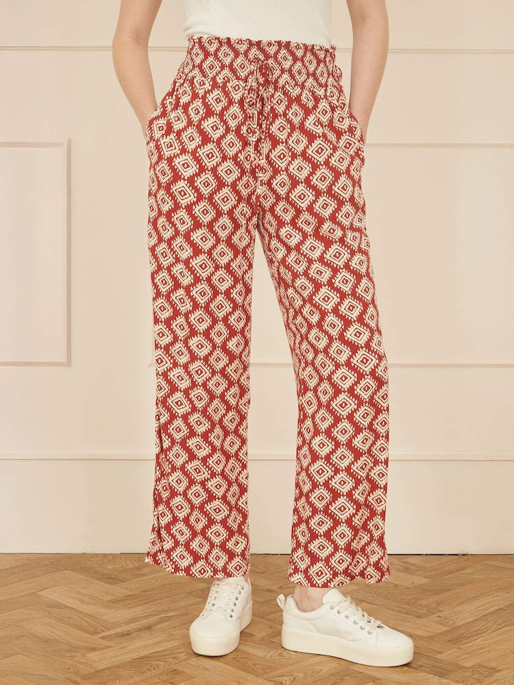 Yumi Red Relaxed Fit Geo Print Trousers - Image 2 of 4