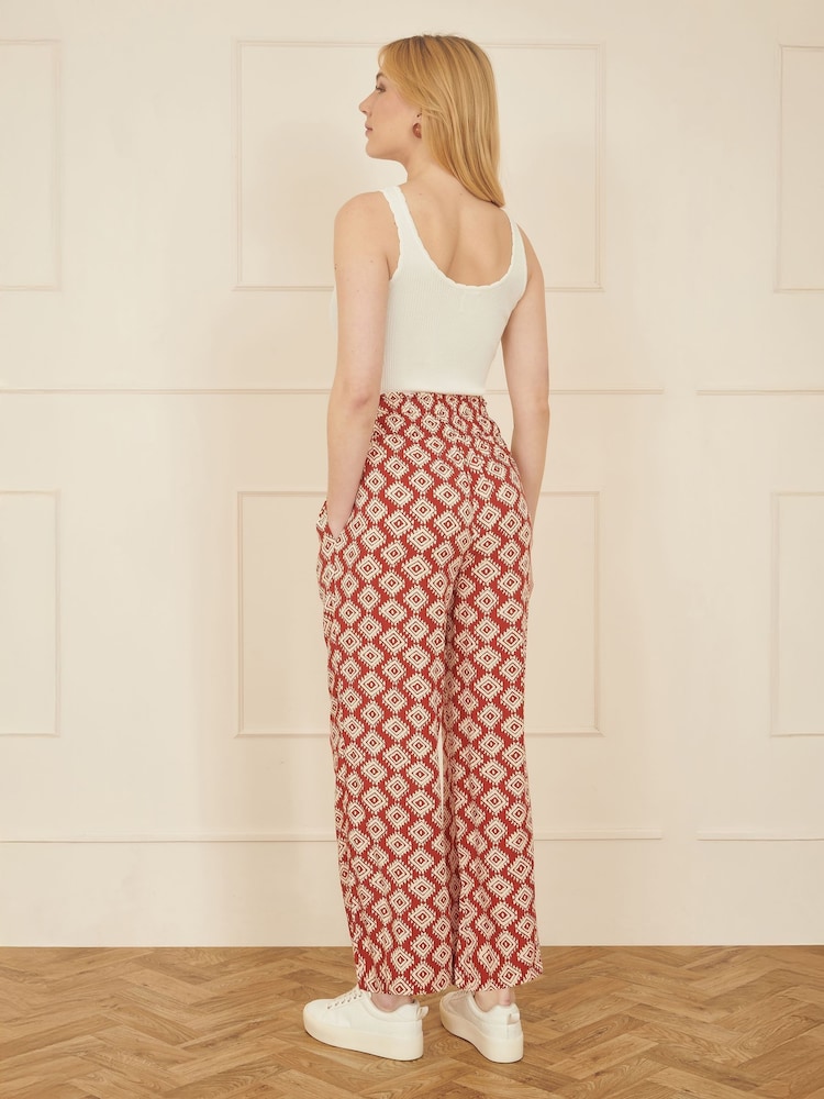 Yumi Red Relaxed Fit Geo Print Trousers - Image 3 of 4