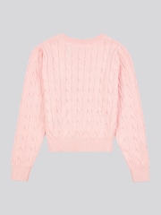 U.S. Polo Assn. Pink Girls Cable Knit 100% Cotton Jumper - Image 2 of 3