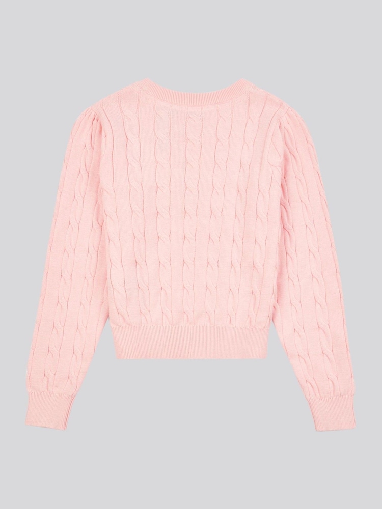 U.S. Polo Assn. Pink Girls Cable Knit 100% Cotton Jumper - Image 2 of 3 U.S. Polo Assn. Pink Girls Cable Knit 100% Cotton Jumper - Image 2 of 3