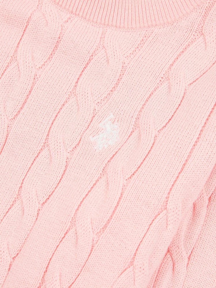 U.S. Polo Assn. Pink Girls Cable Knit 100% Cotton Jumper - Image 3 of 3
