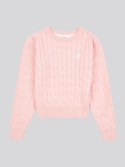 U.S. Polo Assn. Pink Girls Cable Knit 100% Cotton Jumper - Image 5 of 7