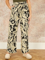 Yumi Black Relaxed Fit Fern Print Trousers - Image 2 of 4