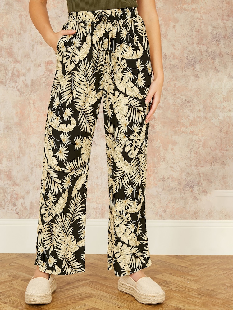 Yumi Black Relaxed Fit Fern Print Trousers - Image 2 of 4