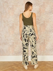 Yumi Black Relaxed Fit Fern Print Trousers - Image 3 of 4