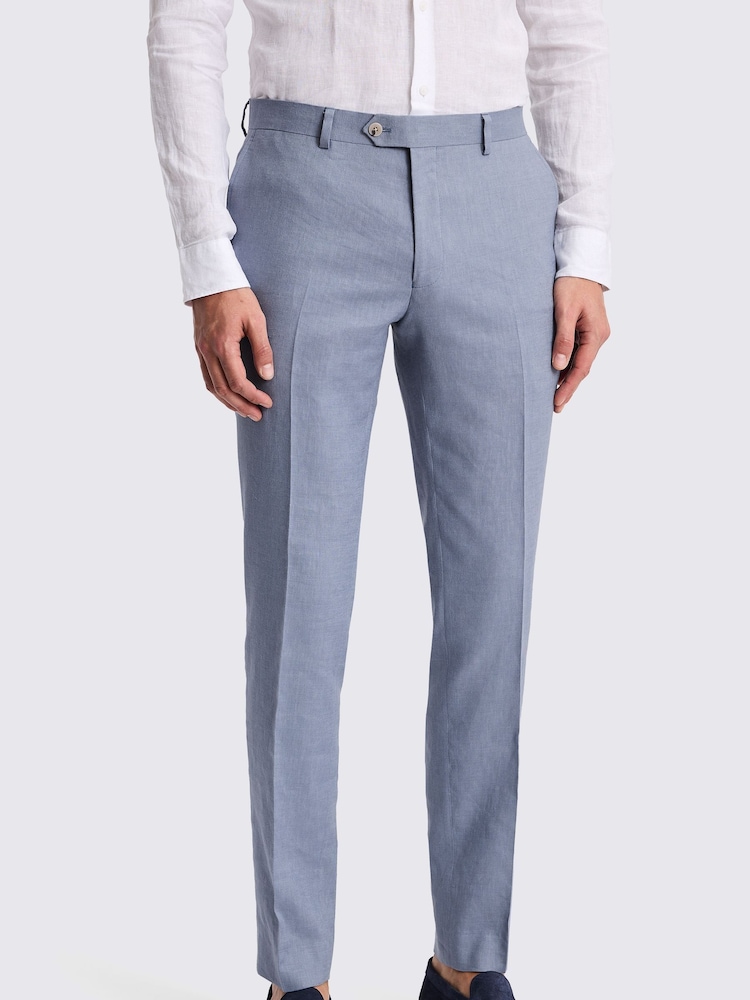 MOSS Blue Slim Fit Steel Matte Trousers - Image 1 of 3