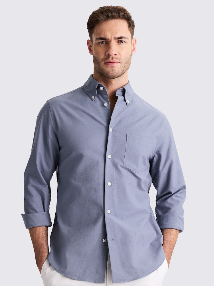 MOSS Blue Washed Oxford 100% Cotton Shirt - Image 1 of 2