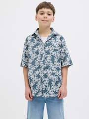 JACK & JONES Junior Grey 100% Cotton Printed Short Sleeve Summer Shirt - Image 1 of 5