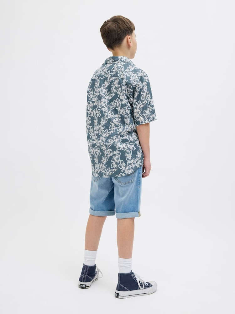 JACK & JONES Junior Grey 100% Cotton Printed Short Sleeve Summer Shirt - Image 2 of 5 JACK & JONES Junior Grey 100% Cotton Printed Short Sleeve Summer Shirt - Image 2 of 5