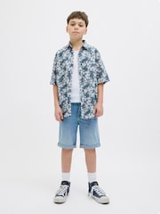 JACK & JONES Junior Grey 100% Cotton Printed Short Sleeve Summer Shirt - Image 3 of 5