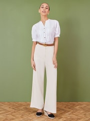 Yumi White Pleated Short Sleeve 100% Cotton Shirt - Image 2 of 5