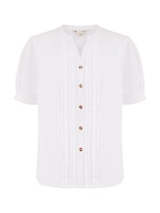 Yumi White Pleated Short Sleeve 100% Cotton Shirt - Image 5 of 5