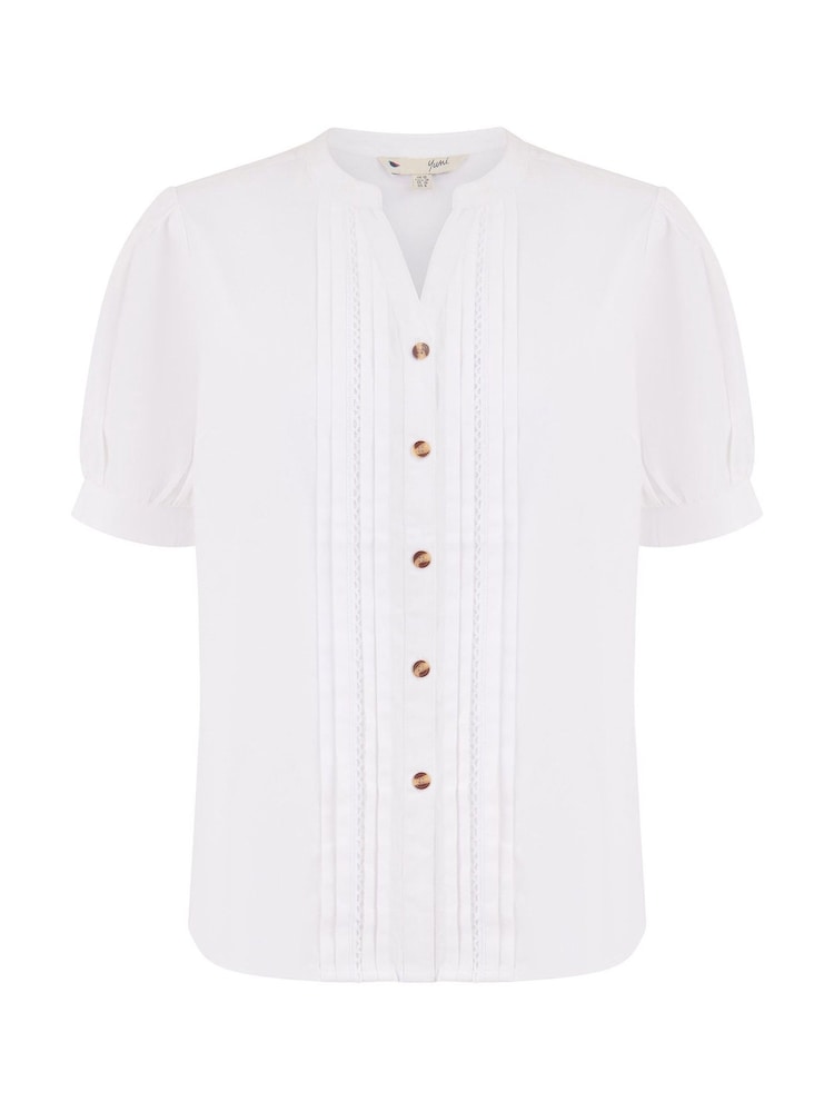 Yumi White Pleated Short Sleeve 100% Cotton Shirt - Image 5 of 5