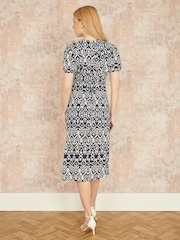 Yumi Blue Ikat Print Midi Dress With Split Hem - Image 3 of 4