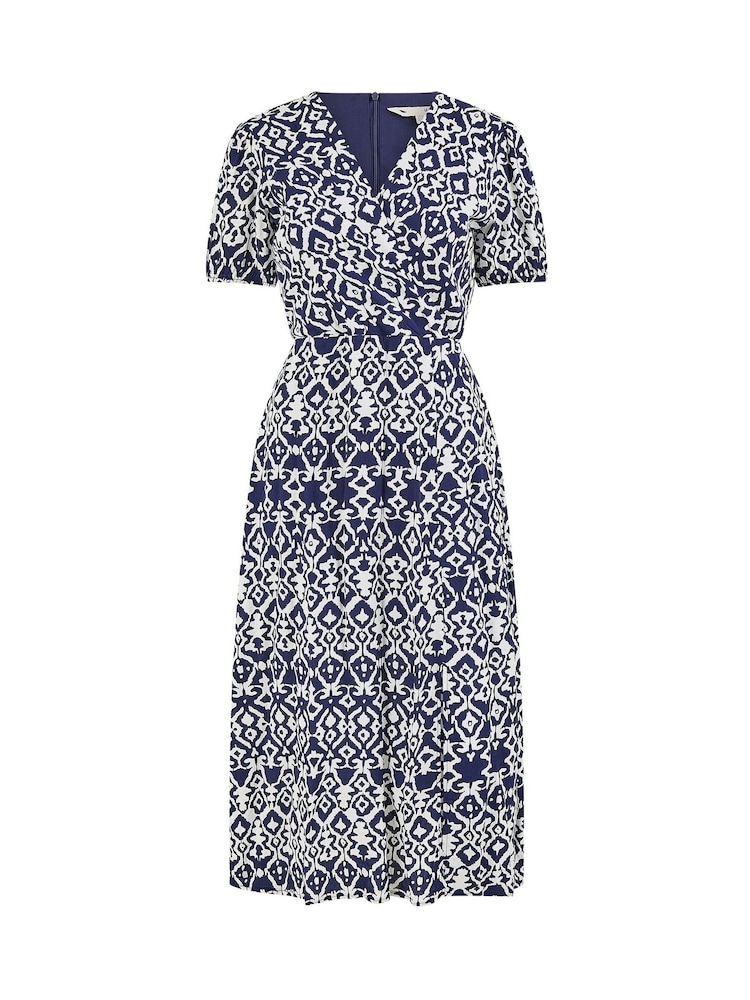 Yumi Blue Ikat Print Midi Dress With Split Hem - Image 4 of 4