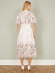 Yumi Cream Mirrored Floral Button Up Midi Dress With Ruched Waist - Image 4 of 5