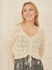 Yumi Natural Crochet 100% Cotton Top With Front Ruching - Image 1 of 5