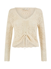 Yumi Natural Crochet 100% Cotton Top With Front Ruching - Image 5 of 5